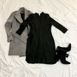 Sparrow Dark Green/ Charcoal Long Sleeve Wool Dress